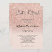 Rose gold hebrew Glitzer pink ombre Bat Mitzvah Einladung (Vorne/Hinten)