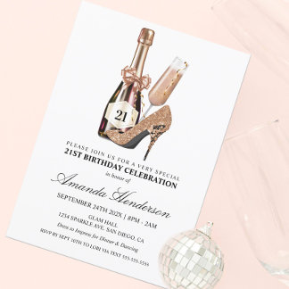 Rose Gold Heelse und Champagne Frauen zum Geburtst Einladung