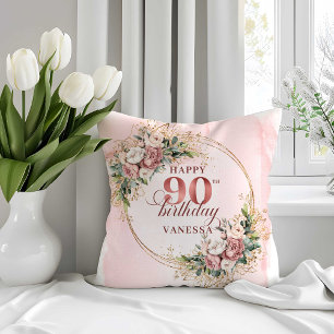 Rose Gold Hellrosa Florales 90. Geburtstagskissen Kissen