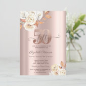 Rose Gold Herbst Blume 50. Geburtstag Einladung (Stehend Vorderseite)