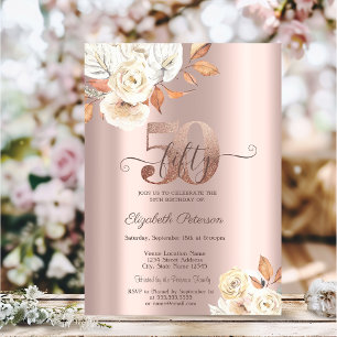 Rose Gold Herbst Blume 50. Geburtstag Einladung