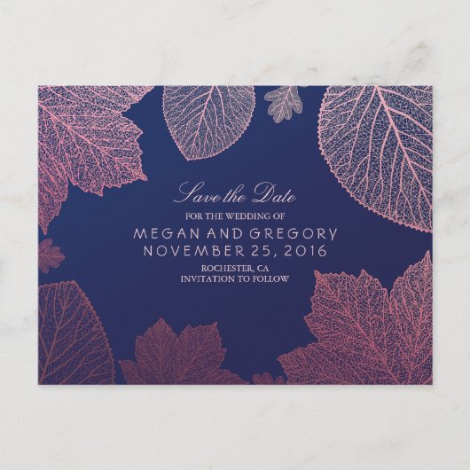 Rose Gold Herbstlaub Elegant Save the Date Ankündigungspostkarte (Vorderseite)