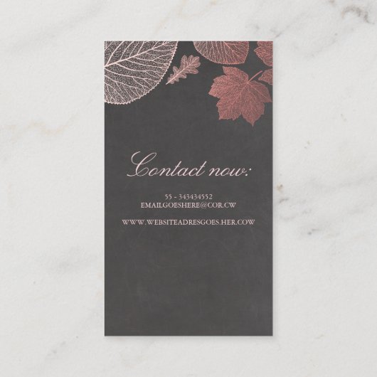 Rose Gold Herbstlaub Elegante Moderner Garten Visitenkarte (Rückseite)