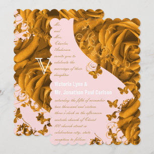 Rose Gold Herzen und Rosen Hochzeit Einladung