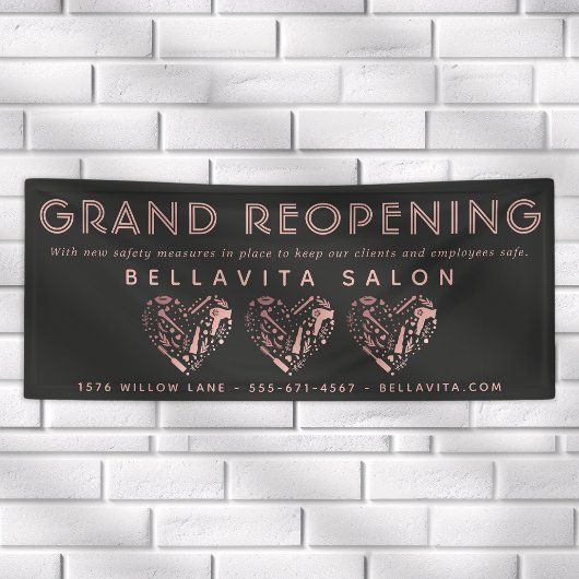 Rose Gold Herzensalon Wiedereröffnung Geschäft Banner