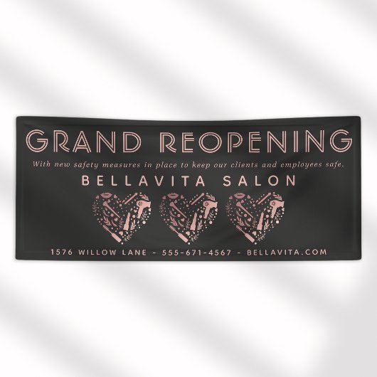 Rose Gold Herzensalon Wiedereröffnung Geschäft Banner