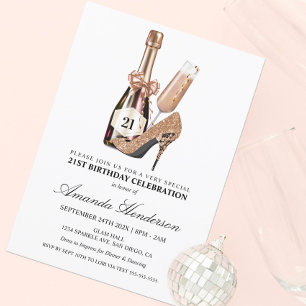 Rose Gold High Heels und Champagner Damen Geburtst Einladung