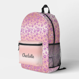 Rose Gold Hintergrund Lila Glitzer Paw Prints Bedruckter Rucksack