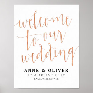 Rose Gold Hochzeit Begrüßungszeichen rustikal Poster