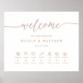 Rose Gold Hochzeit Begrüßungszeichen und Zeitleist Poster (Vorne)