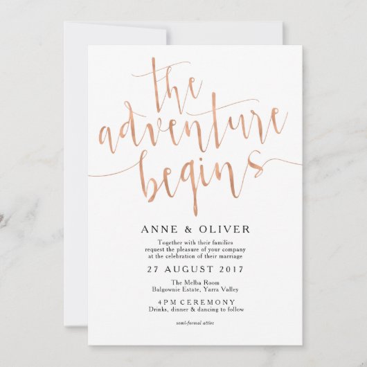 Rose Gold Hochzeit Einladung Das Abenteuer beginnt (Vorderseite)