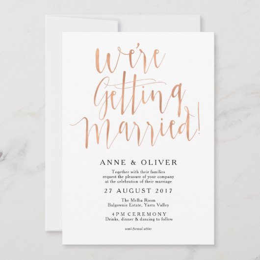 Rose Gold Hochzeit Einladung rustikal (Vorderseite)