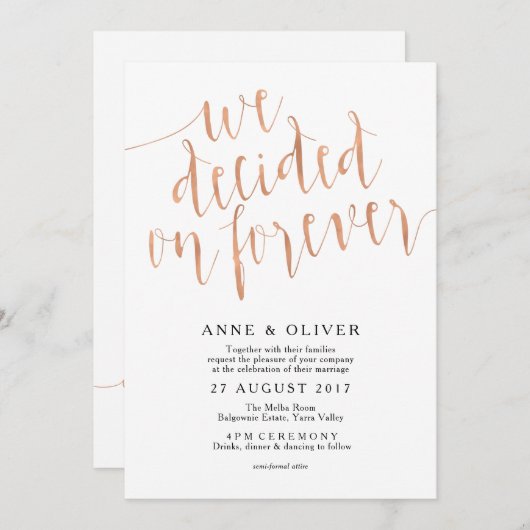 Rose Gold Hochzeit Einladung rustikal (Vorne/Hinten)