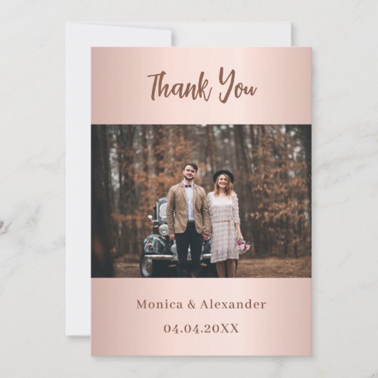 Rose Gold Hochzeit Foto Dankeschön Karte (Vorderseite)