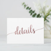 Rose Gold-Hochzeitdetails Beipackkarte Begleitkarte (Stehend Vorderseite)