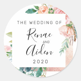 Rose Gold Hochzeitsaufkleber, rosa Blumengeschmack Runder Aufkleber