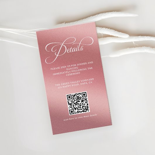 Rose Gold Hochzeitsempfang QR-Code Begleitkarte