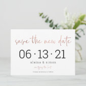 Rose Gold Hochzeitspause Rettete das neue Datum Save The Date (Stehend Vorderseite)