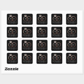 Rose Gold-Hochzeitsring Monogram-Name Datum Schwar Quadratischer Aufkleber (Blatt)