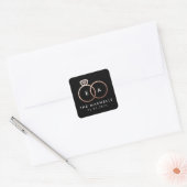 Rose Gold-Hochzeitsring Monogram-Name Datum Schwar Quadratischer Aufkleber (Umschlag)