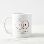 Rose Gold-Hochzeitsring-Monogramm mit Datum Kaffeetasse (Links)