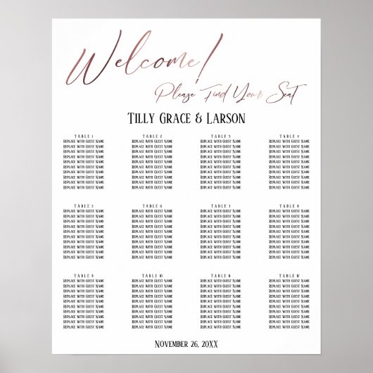Rose Gold Hochzeitssitzkarte Poster (Vorne)