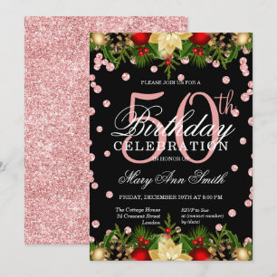 Rose Gold Holiday Glitzer Glam 50. Geburtstag Einladung