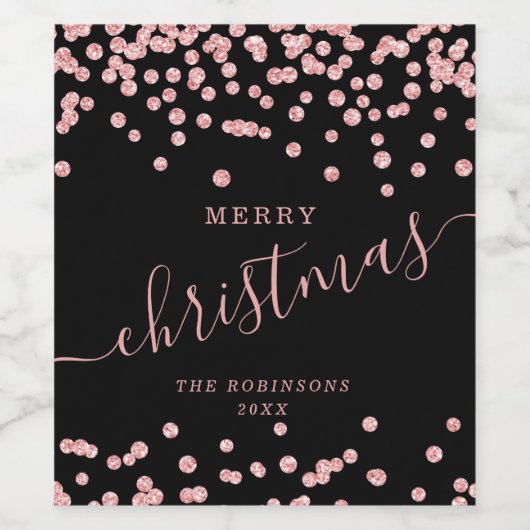 Rose Gold Holiday Weihnachten Glitzer Confetti Bla Weinetikett (Einzelnes Label)