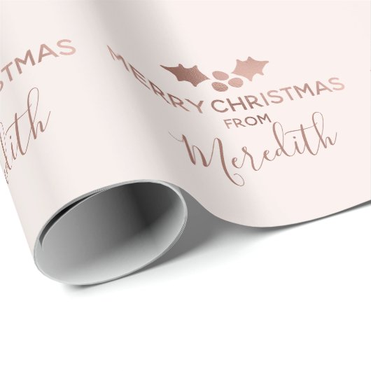 Rose Gold Holly Blush Frohe Weihnachtsnamen Geschenkpapier (Rolleneckpunkt)