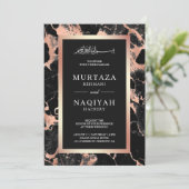 Rose-Gold-Holzkohle-Marmorhochzeit Einladung (Stehend Vorderseite)