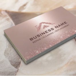 Rose Gold House Logo Real Anwesen Moderne Reinigun Visitenkarte