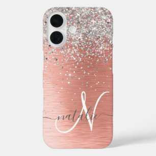 Rose Gold Hübsch Girl Silver Glitzer Funkelnd iPhone 16 Hülle