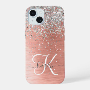 Rose Gold Hübsch Girl Silver Glitzer Funkelnd iPhone 15 Hülle