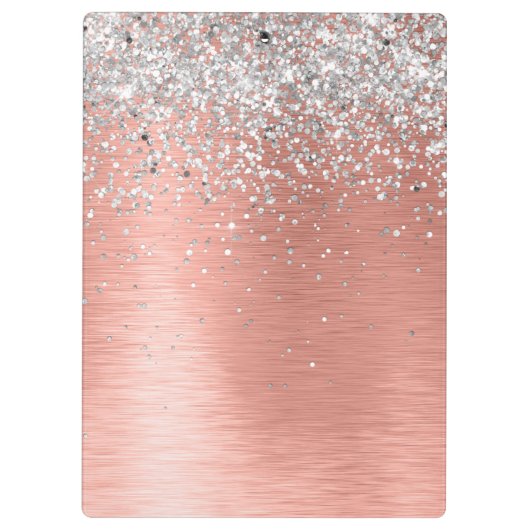 Rose Gold Hübsch Girl Silver Glitzer Funkelnd Klemmbrett (Rückseite)