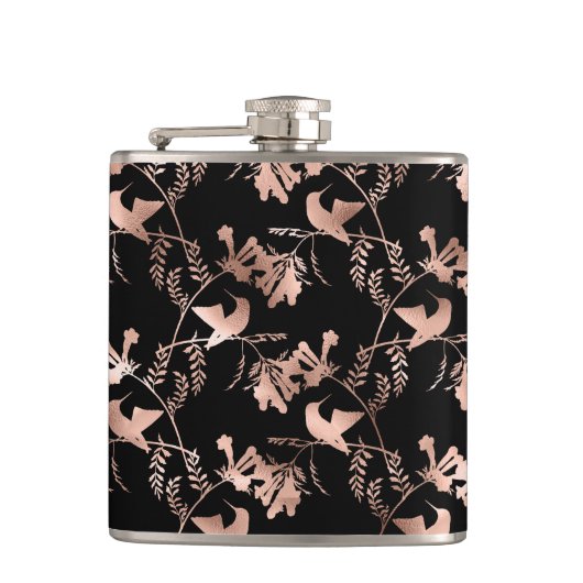 Rose Gold Hummingbird Pattern Flachmann (Vorderseite)