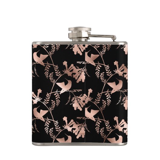 Rose Gold Hummingbird Pattern Flachmann (Rückseite)