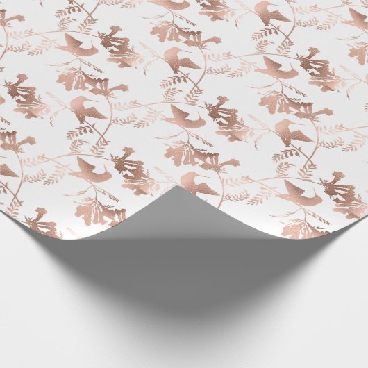 Rose Gold Hummingbird Pattern Wedding Geschenkpapier (Ecke)