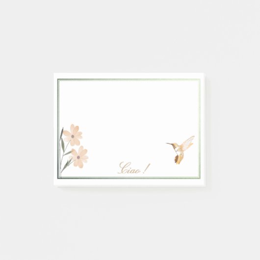 Rose Gold Hummingbird Pink Blume Personalisiert Post-it Klebezettel (Vorderseite)