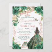Rose Gold Hunter Green Mexican Floral Quinceñera Einladung (Vorderseite)