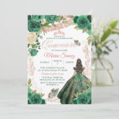 Rose Gold Hunter Green Mexican Floral Quinceñera Einladung (Stehend Vorderseite)