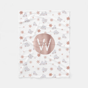 Rose Gold Ice Skate Rosa Skaten Monogram Fleecedecke