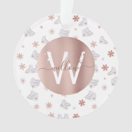 Rose Gold Ice Skate Rosa Skaten Monogram Ornament