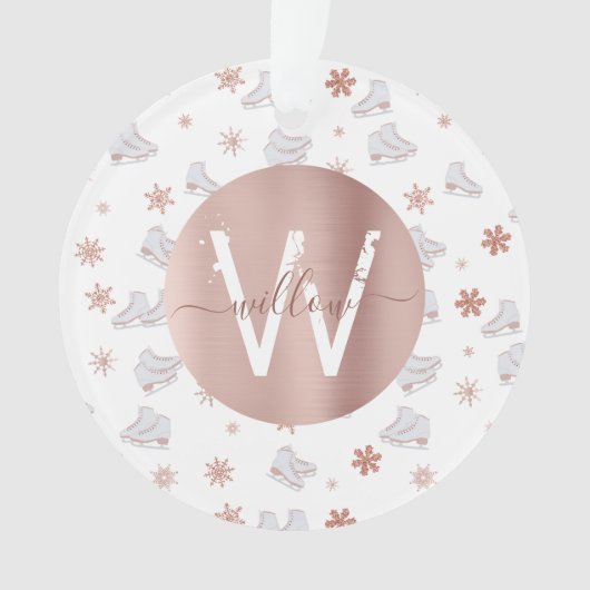 Rose Gold Ice Skate Rosa Skaten Monogram Ornament (Vorderseite)