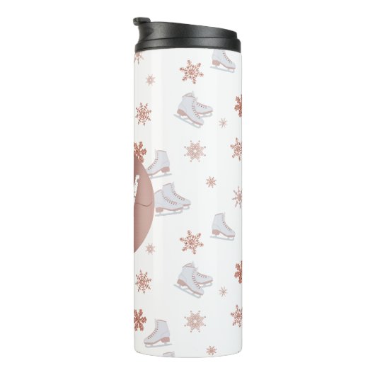 Rose Gold Ice Skate Rosa Skaten Monogram Thermosbecher (Nach rechts gedreht)