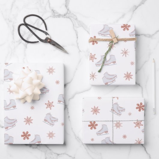 Rose Gold Ice Skate Rosa Skaten-Muster Geschenkpapier Set (Vorderseite)