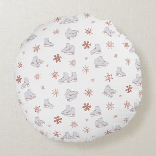 Rose Gold Ice Skate Rosa Skaten-Muster Rundes Kissen (Rückseite)
