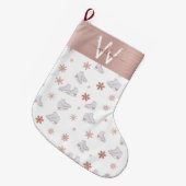 Rose Gold Ice Skates Blush Pink Skating Monogram Großer Weihnachtsstrumpf (Vorderansicht (hängend))