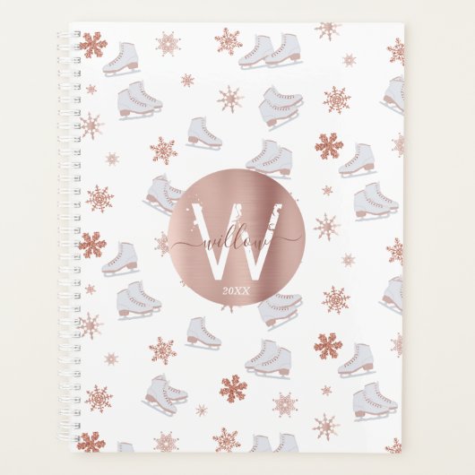 Rose Gold Ice Skates Blush Pink Skating Monogram Planer (Vorderseite)