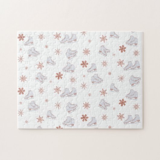 Rose Gold Ice Skates Blush Pink Skating Pattern Puzzle (Horizontal)