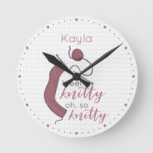 Rose Gold Ich fühle mich Knitty, Oh, so Knitty Runde Wanduhr (Vorderseite)